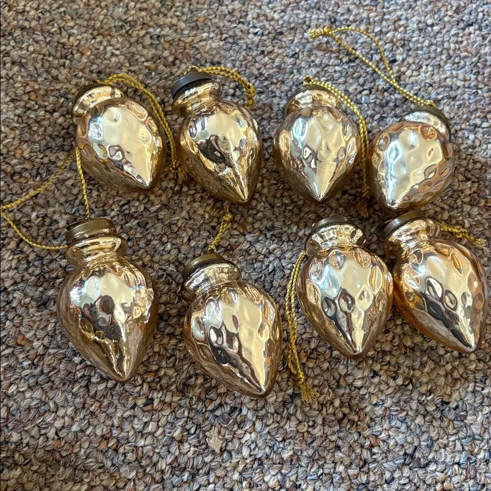 8 Restoration Hardware Gold Mercury Glass Ball Spindle Ornaments